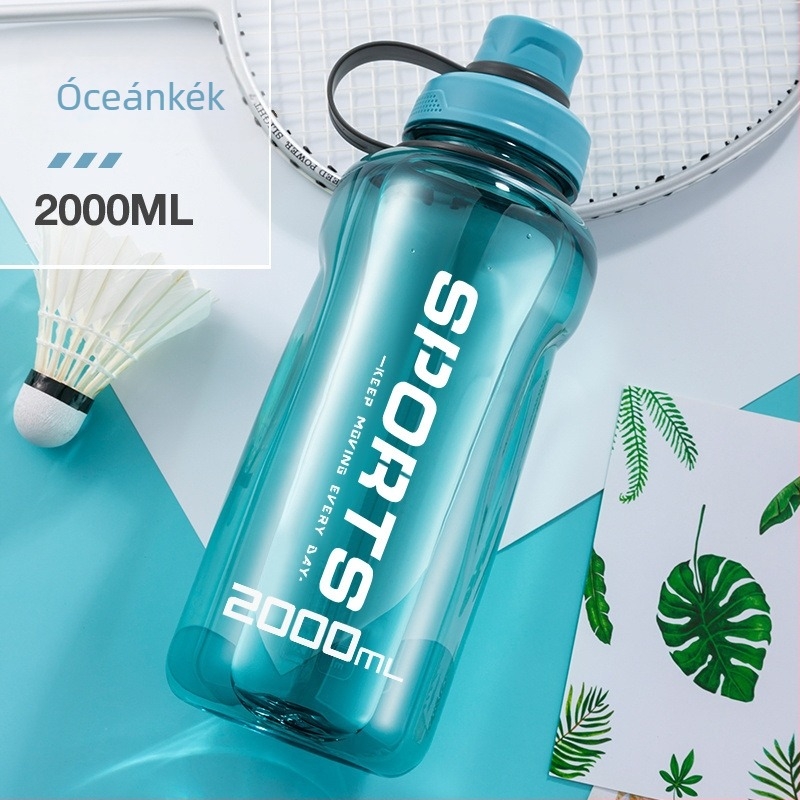 2000 ml-es nagy kapacitású hordozható sportos kulacs, hőtűrő, élelmiszer-minőségű PC, forró vízre is alkalmas