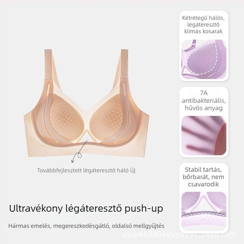Légáteresztő, varrás nélküli push-up melltartó 3/4 kosarakkal, emeli és formázza a melleket, kényelmes viselet.