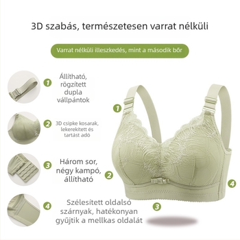 Új csipkés melltartó váll nélküli, lélegző, puha szivacsos kosarakkal, push-up, oldalsó szorítás, állítható hátsó zárás