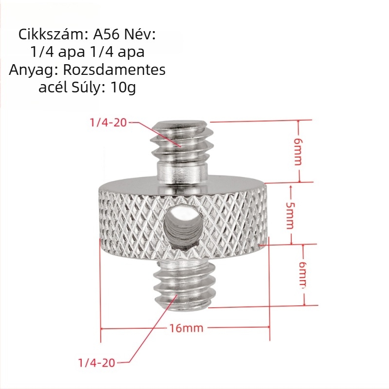 Rozsdamentes acélból készült L-alakú kamera tartó, kettős fejű, 1/4 és 3/8 hüvelykes állványcsavarokkal