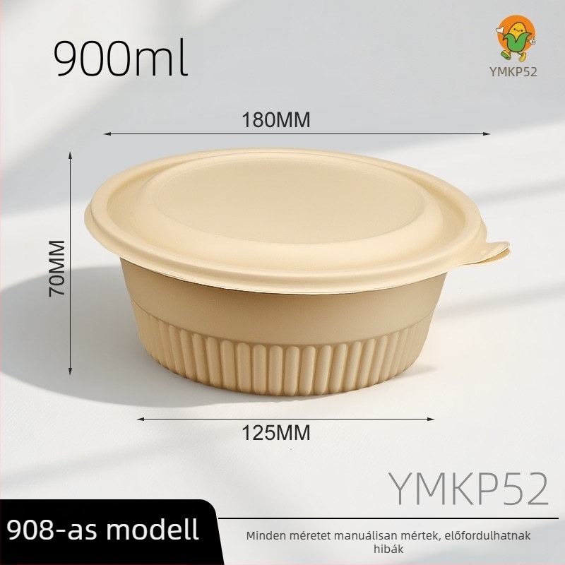 900 ml biológiailag lebomló kukoricakeményítőből készült kör alakú tál, környezetbarát élelmiszer-minőségű elvihető doboz