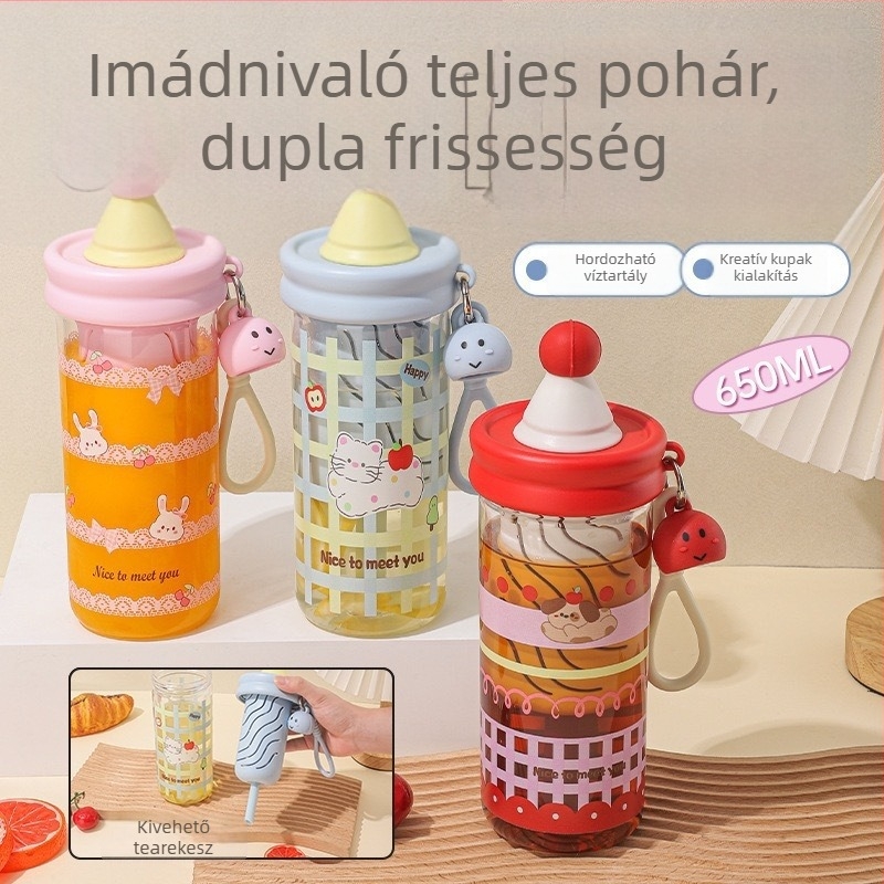 Nyári műanyag pohár szívószállal lányoknak, ütésálló, hordozható, könnyű, nagy kapacitású sportos vízpalack