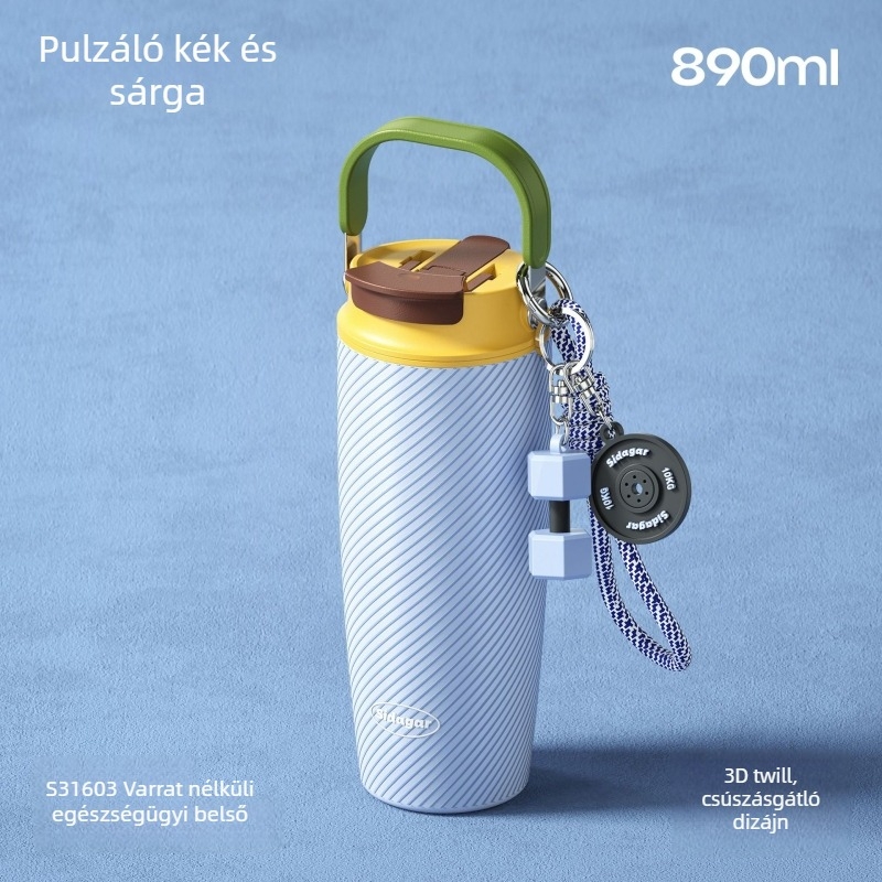 Szigetelt rozsdamentes acél termosz szívószállal, nagy kapacitású, hordozható vízkehely, belső 304-es, fedél 316-os, hordozó zsinórral, 6–12 órás hőmegőrzés