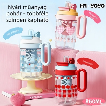Nyári vízivó pohár finom luxus érzetével, női műanyag pohár dupla szívócsővel, nagy kapacitású