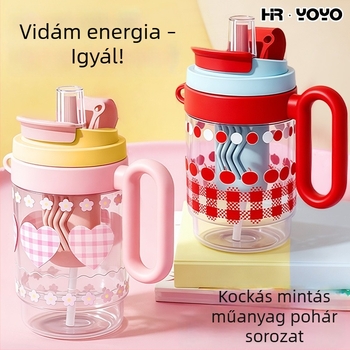 Nyári vízivó pohár finom luxus érzetével, női műanyag pohár dupla szívócsővel, nagy kapacitású