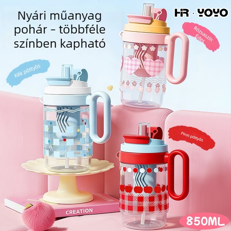 Nyári vízivó pohár finom luxus érzetével, női műanyag pohár dupla szívócsővel, nagy kapacitású