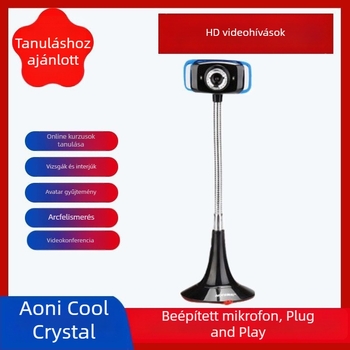 Aoni Cool Crystal HD USB webkamera beépített mikrofonnal, asztali és laptop használatra, Plug-and-Play, 640x480 @30fps