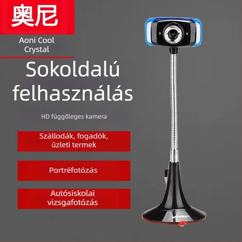 Aoni Cool Crystal HD USB webkamera beépített mikrofonnal, asztali és laptop használatra, Plug-and-Play, 640x480 @30fps