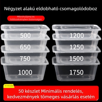 Egyszer használatos téglalap alakú ebédes doboz elvitelre, élelmiszer-minőségű műanyag, mikrohullámú sütőben is használható