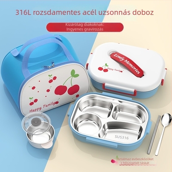 316-os rozsdamentes acélból készült egyszintes ebédes doboz szigetelt tetővel, nagy kapacitású, iskola és iroda számára