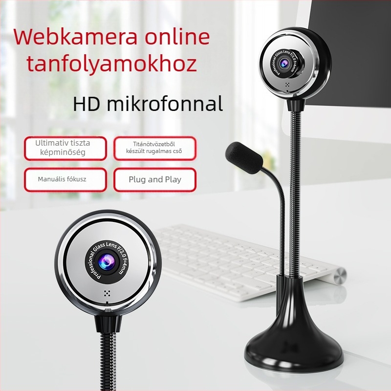 HD USB webkamera beépített mikrofonnal asztali számítógéphez és laptophoz online órákhoz