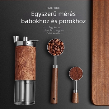 Diófa fogantyújú kávéskanál, kávébab-mérőkanál, 304 rozsdamentes acél