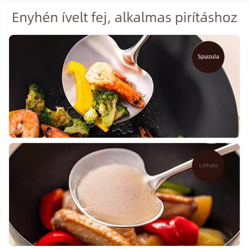 Rozsdamentes acél konyhai spatula fa fogantyúval, magas hőmérséklet-ellenálló, égés elleni védelemmel, sütéshez és pirításához