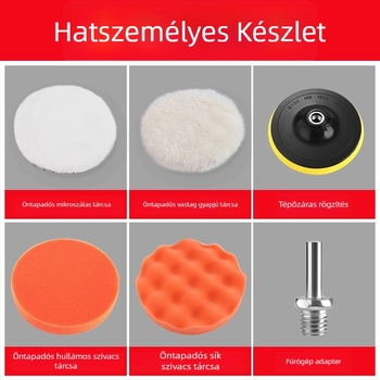 Autó polírozó készlet elektromos fúróhoz csatlakoztatott polírozóval, önadhéziós habkefék, gyapjú golyó polírozáshoz és polírozó korongok a karcolások eltávolításához
