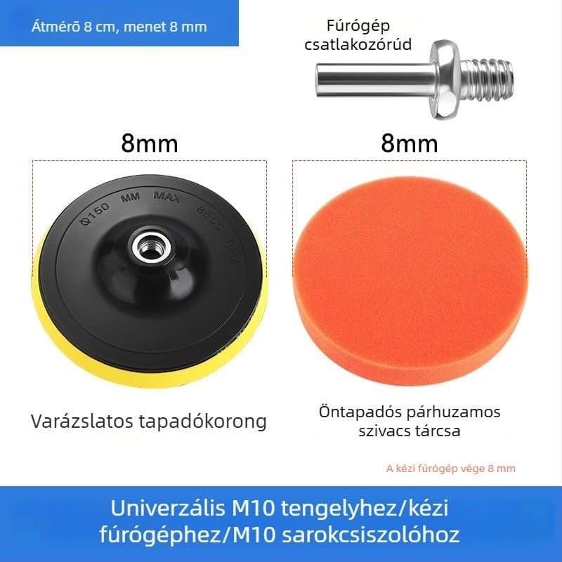 Autó polírozó készlet elektromos fúróhoz csatlakoztatott polírozóval, önadhéziós habkefék, gyapjú golyó polírozáshoz és polírozó korongok a karcolások eltávolításához