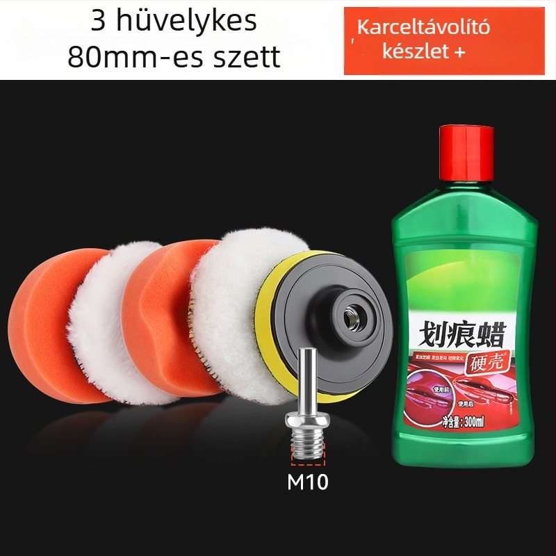 Autó polírozó készlet elektromos fúróhoz csatlakoztatott polírozóval, önadhéziós habkefék, gyapjú golyó polírozáshoz és polírozó korongok a karcolások eltávolításához