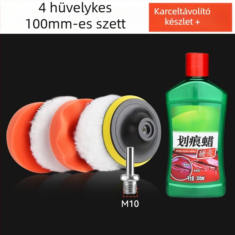 Autó polírozó készlet elektromos fúróhoz csatlakoztatott polírozóval, önadhéziós habkefék, gyapjú golyó polírozáshoz és polírozó korongok a karcolások eltávolításához