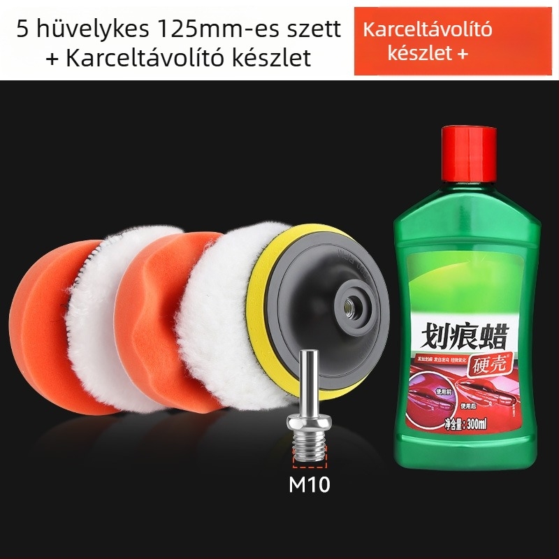 Autó polírozó készlet elektromos fúróhoz csatlakoztatott polírozóval, önadhéziós habkefék, gyapjú golyó polírozáshoz és polírozó korongok a karcolások eltávolításához