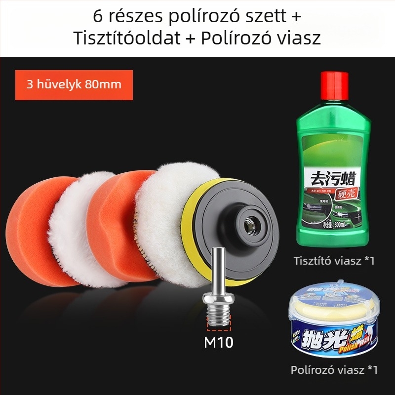 Autó polírozó készlet elektromos fúróhoz csatlakoztatott polírozóval, önadhéziós habkefék, gyapjú golyó polírozáshoz és polírozó korongok a karcolások eltávolításához