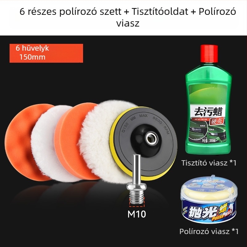Autó polírozó készlet elektromos fúróhoz csatlakoztatott polírozóval, önadhéziós habkefék, gyapjú golyó polírozáshoz és polírozó korongok a karcolások eltávolításához