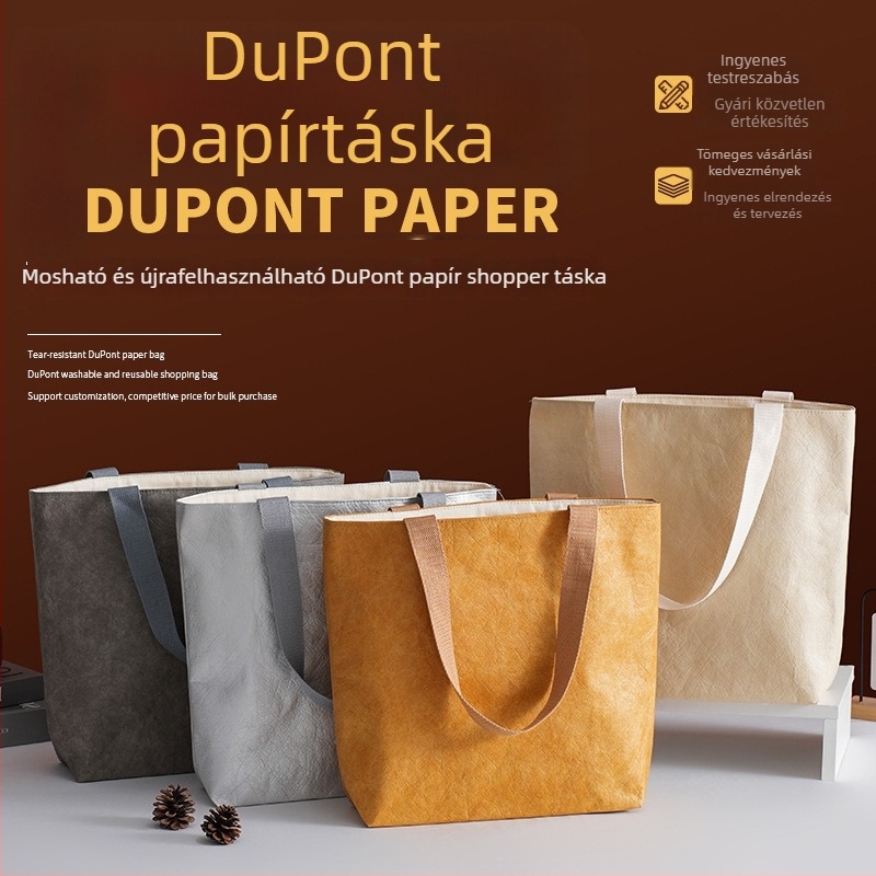 DuPont Kraft papírtáska, személyre szabható és mosható, retro kézitáska, vastagított bevásárlótáska