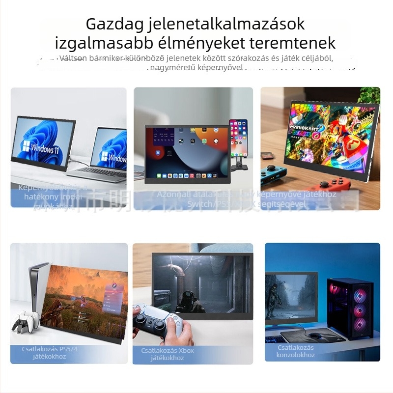 14 vagy 15,6 hüvelykes alumínium ötvözetű hordozható monitor, másodlagos kijelző laptophoz, Full HD IPS képernyő