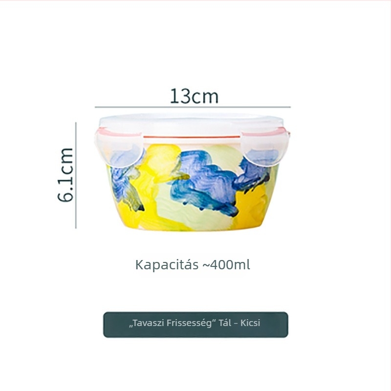 Kerámia ebédtál fedővel, mikrohullámú sütőhöz, 800–1000 ml, hőálló, légmentesen záródó ételtároló tál.