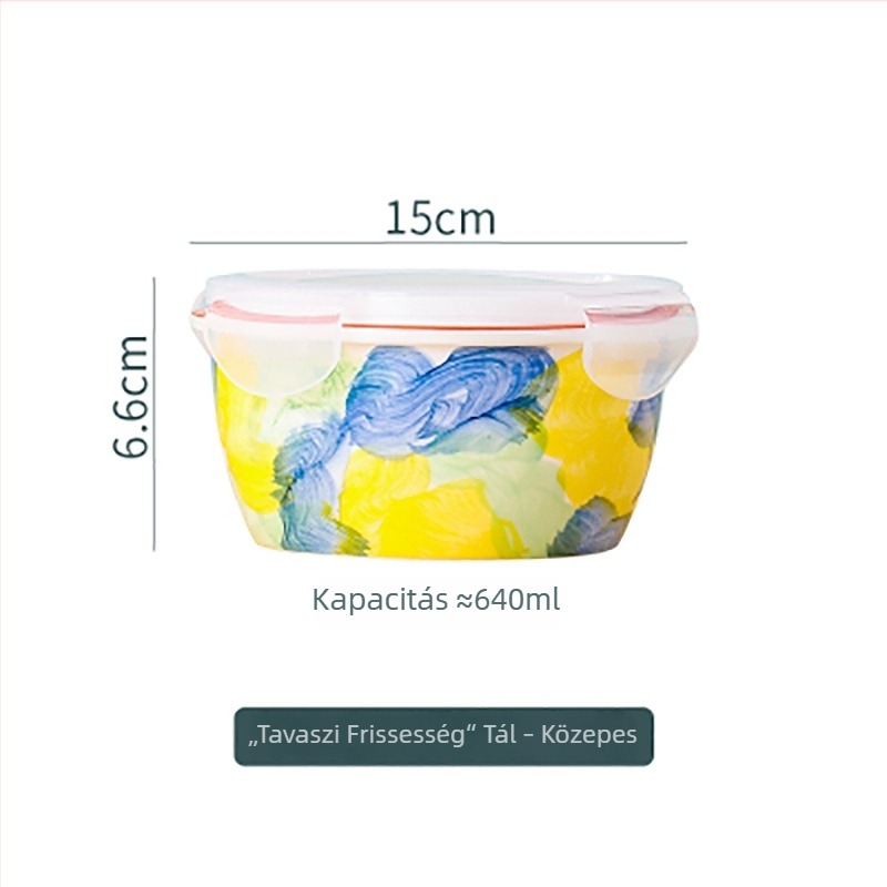 Kerámia ebédtál fedővel, mikrohullámú sütőhöz, 800–1000 ml, hőálló, légmentesen záródó ételtároló tál.