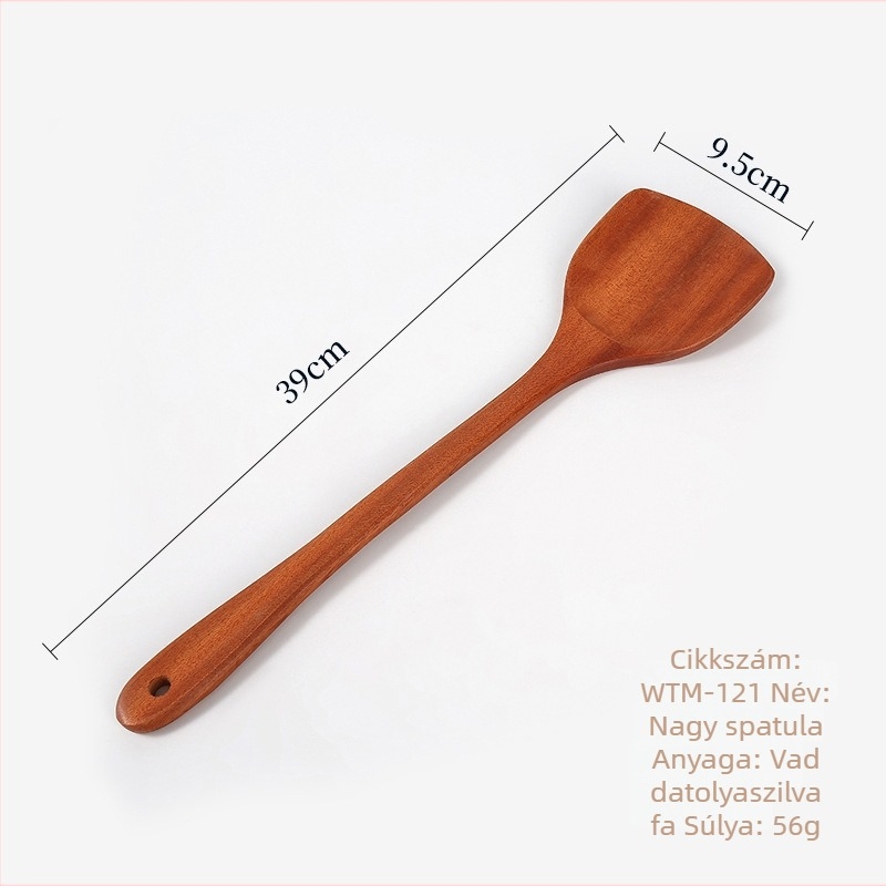 Hosszú nyelű fa spatula készlet főzéshez: spatula a wokhoz, leveskanál és rizskanal