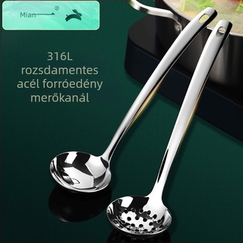 316 rozsdamentes acélból készült vastag kanál háztartási használatra, leves- és forró fazék kanál, nagy méret, hosszú nyél, mély tál.