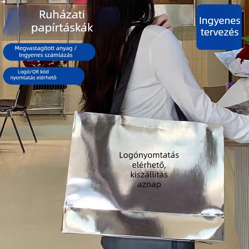 Ruházati üzletek számára készleten lévő papírtáskák, elegáns tote táskák modern stílusban, Nőnapra szánt ajándéktáskák, kartonból készült táskák egyedi logóval