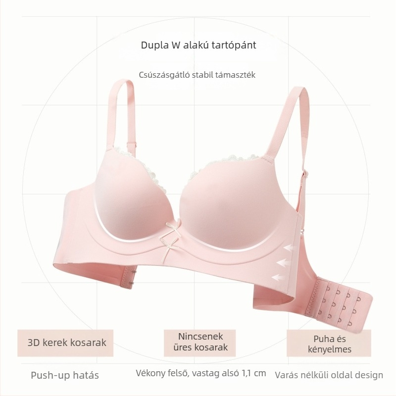 Csipkés Push-Up melltartó, teljes kosár, 3/4 kosár, oldalsó tartás, drótmentes, légáteresztő nylon-spandex