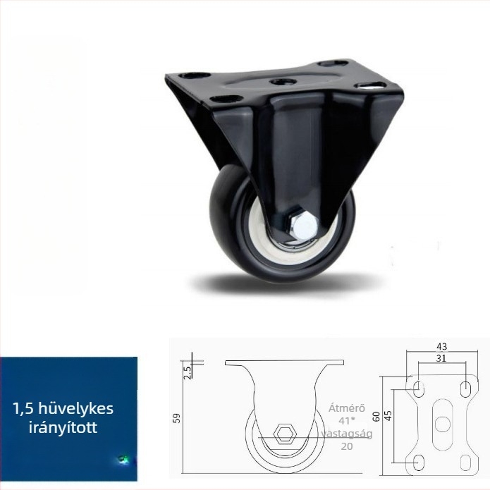 Meiboshi nylon univerzális kerék csapágyas, fekete, 1,5-2 hüvelyk, ipari kerék bútorokhoz és poggyászhoz