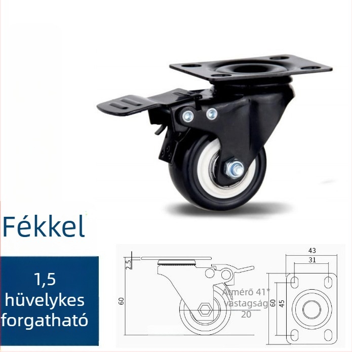 Meiboshi nylon univerzális kerék csapágyas, fekete, 1,5-2 hüvelyk, ipari kerék bútorokhoz és poggyászhoz