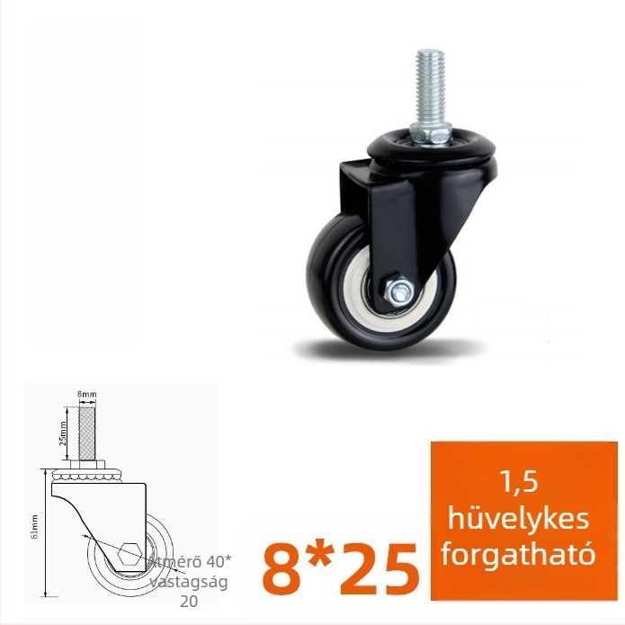 Meiboshi nylon univerzális kerék csapágyas, fekete, 1,5-2 hüvelyk, ipari kerék bútorokhoz és poggyászhoz