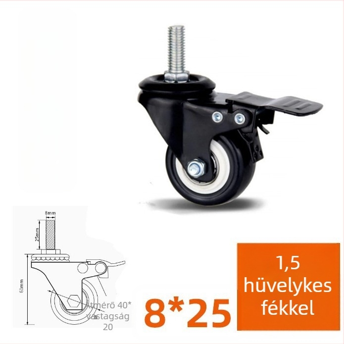 Meiboshi nylon univerzális kerék csapágyas, fekete, 1,5-2 hüvelyk, ipari kerék bútorokhoz és poggyászhoz