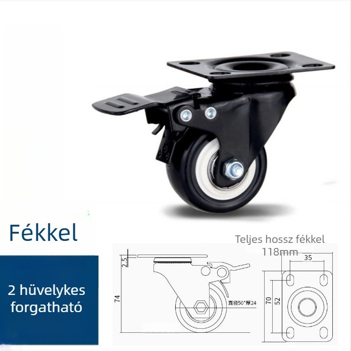 Meiboshi nylon univerzális kerék csapágyas, fekete, 1,5-2 hüvelyk, ipari kerék bútorokhoz és poggyászhoz