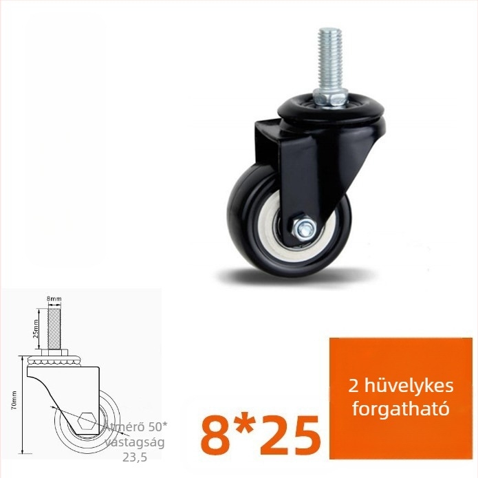 Meiboshi nylon univerzális kerék csapágyas, fekete, 1,5-2 hüvelyk, ipari kerék bútorokhoz és poggyászhoz