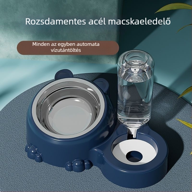 Automata nagy kapacitású víz- és etetőtál háziállatok számára, dupla tál, rozsdamentes acélból