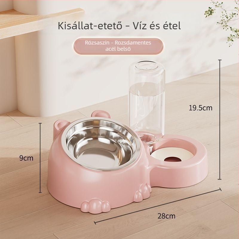 Automata nagy kapacitású víz- és etetőtál háziállatok számára, dupla tál, rozsdamentes acélból