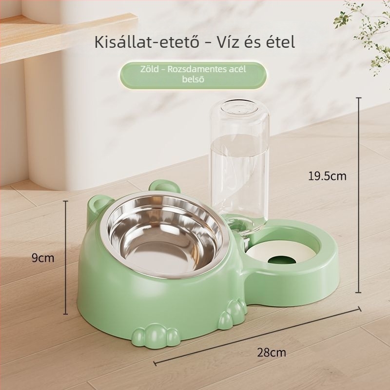 Automata nagy kapacitású víz- és etetőtál háziállatok számára, dupla tál, rozsdamentes acélból