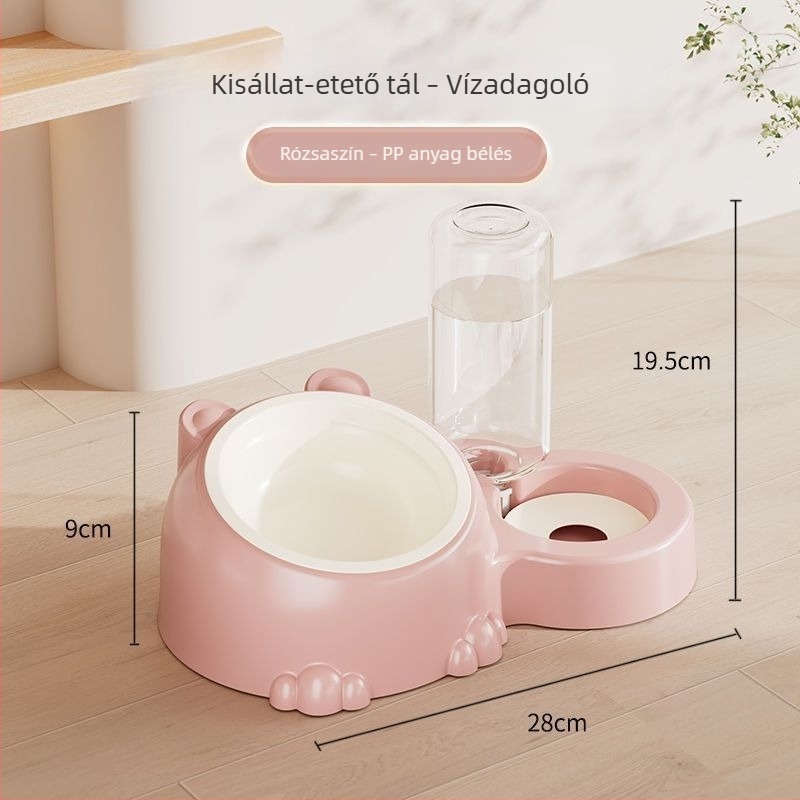 Automata nagy kapacitású víz- és etetőtál háziállatok számára, dupla tál, rozsdamentes acélból