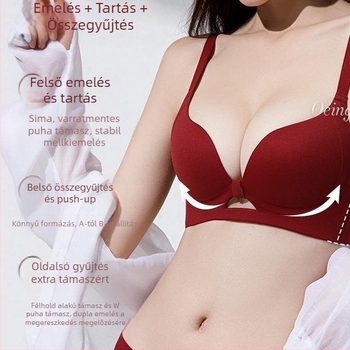 Piros drót nélküli Push-Up melltartó, pamutból, varratmentes, 3/4 kosár, kényelmes és lélegző