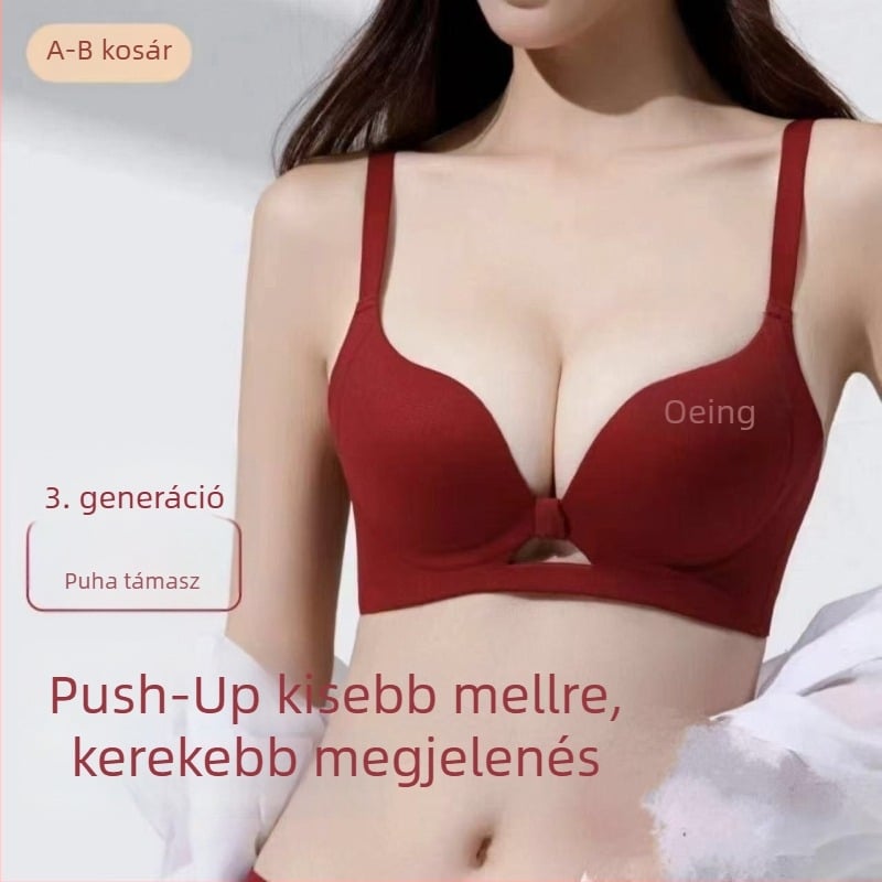 Piros drót nélküli Push-Up melltartó, pamutból, varratmentes, 3/4 kosár, kényelmes és lélegző