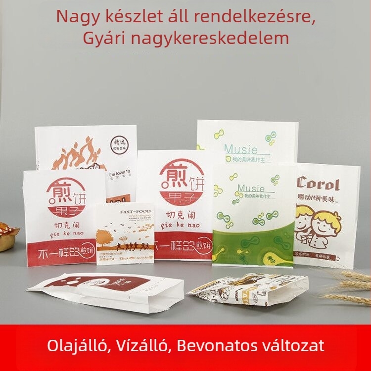 Egyszer használatos olajálló kraft papírtáska nassolnivalókhoz, barbecue-hoz, kézzel készített palacsintákhoz és rántott csirkéhez, vastag laminált csomagolás