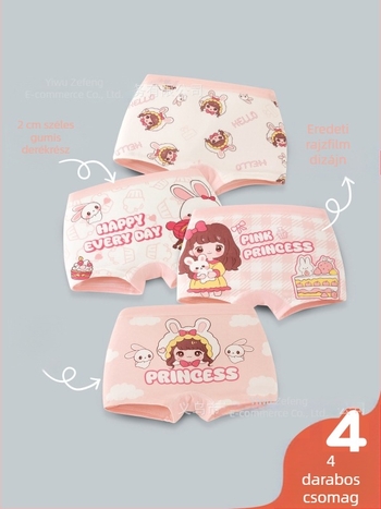 Pamut boxer alsónemű lányoknak, tavasz–ősz, koreai stílus, rajzfilmszerű mintával, középmagas derekú, 3–8 éveseknek