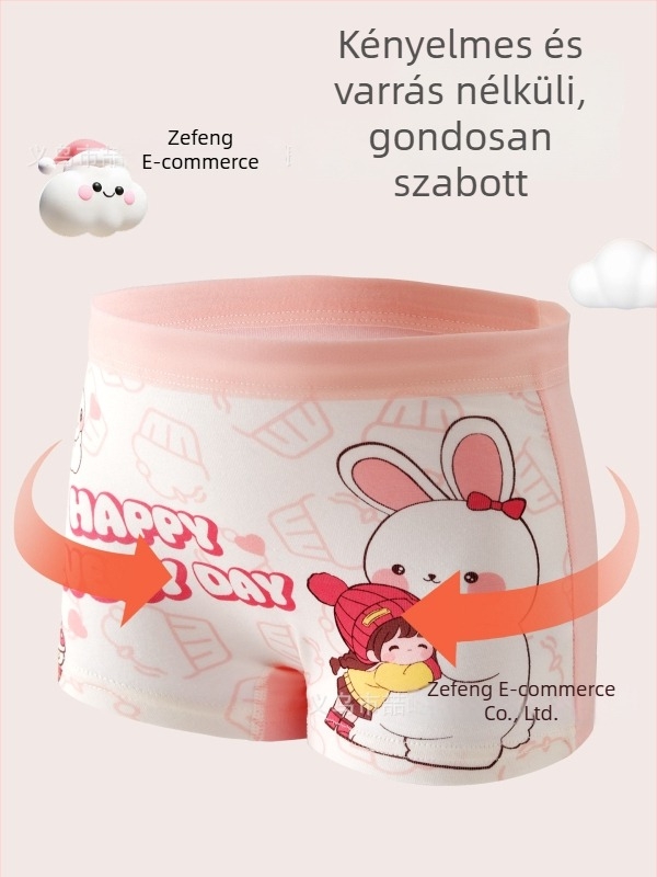 Pamut boxer alsónemű lányoknak, tavasz–ősz, koreai stílus, rajzfilmszerű mintával, középmagas derekú, 3–8 éveseknek