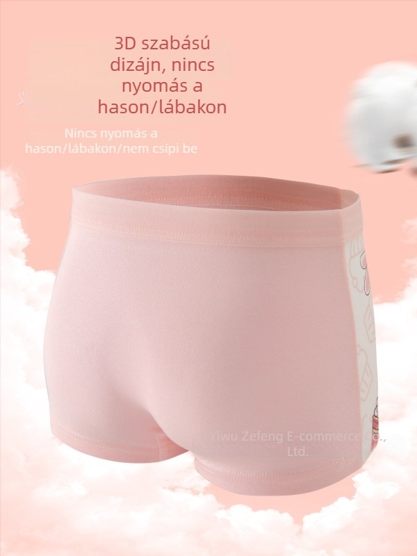 Pamut boxer alsónemű lányoknak, tavasz–ősz, koreai stílus, rajzfilmszerű mintával, középmagas derekú, 3–8 éveseknek