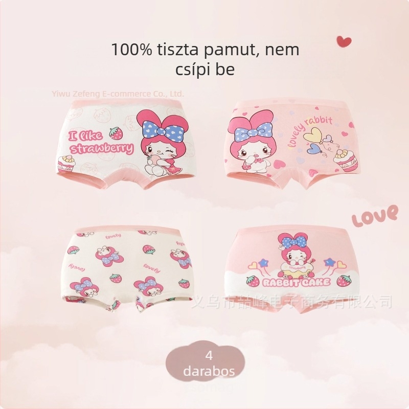 Pamut boxer alsónemű lányoknak, tavasz–ősz, koreai stílus, rajzfilmszerű mintával, középmagas derekú, 3–8 éveseknek