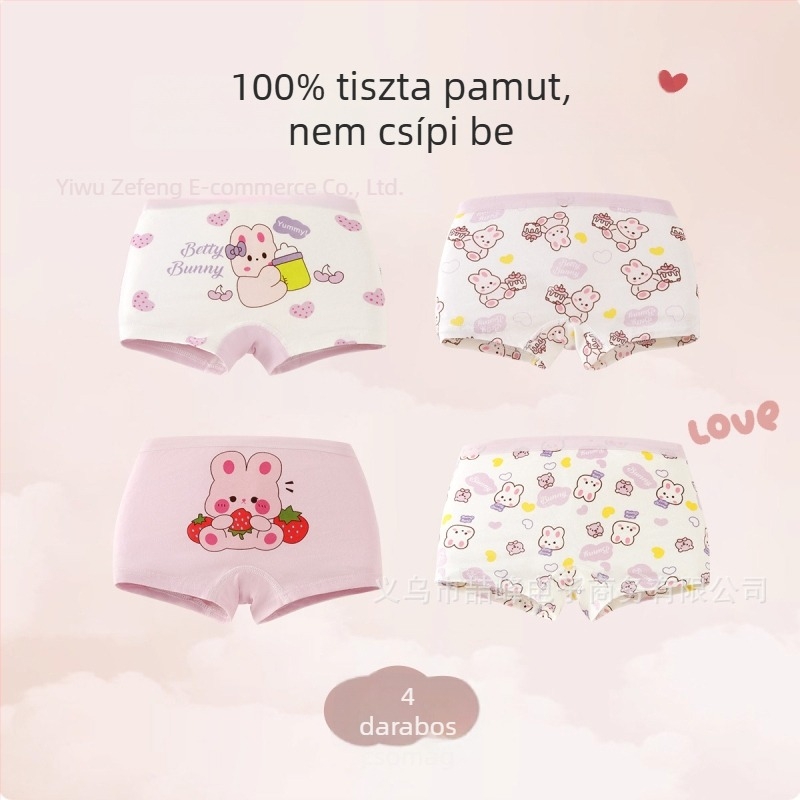 Pamut boxer alsónemű lányoknak, tavasz–ősz, koreai stílus, rajzfilmszerű mintával, középmagas derekú, 3–8 éveseknek